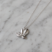 Sterling Silver Leaf Necklace With Natural Diamond