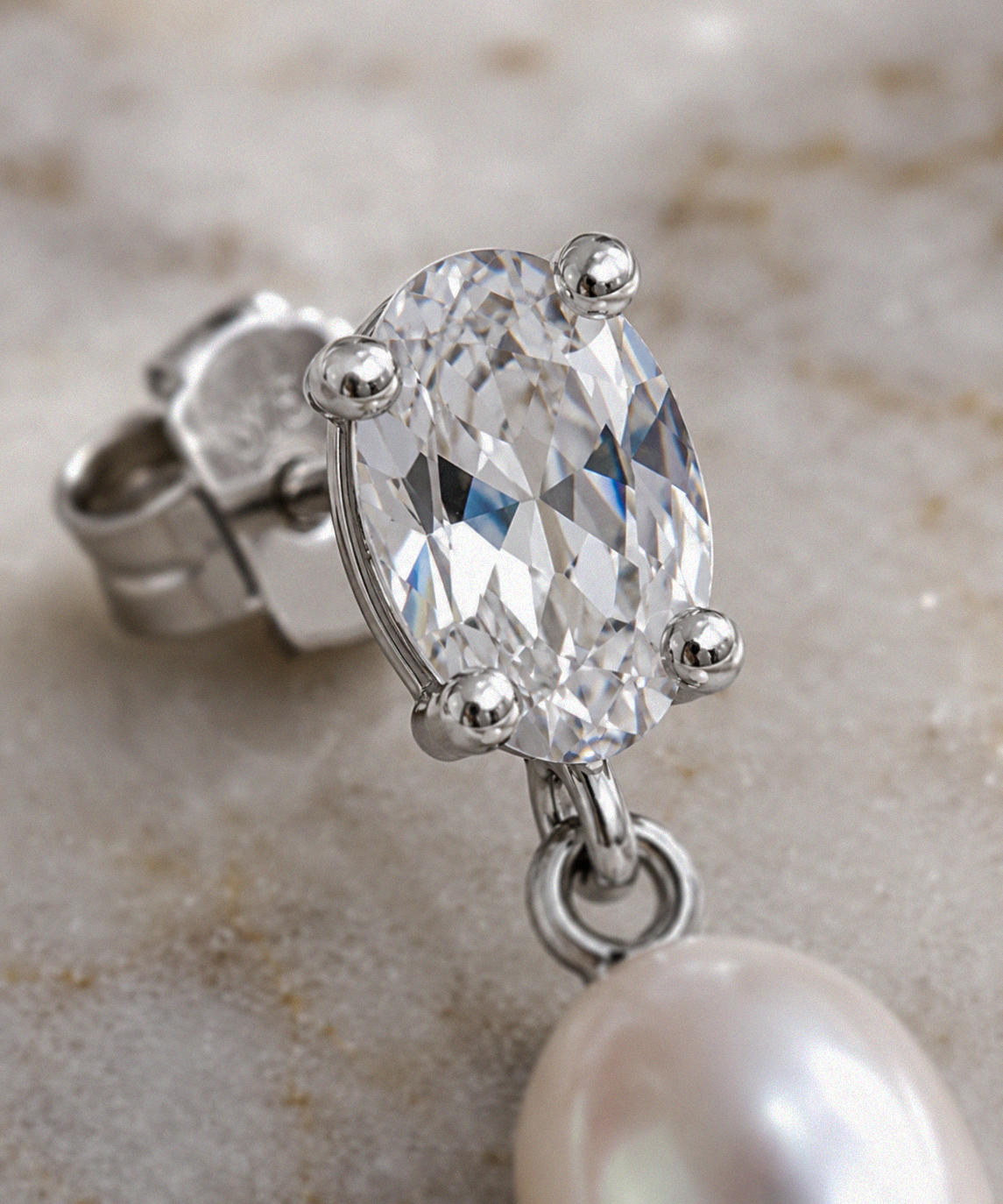 Baroque Pearl & White Topaz Drop Earrings in 9ct White Gold