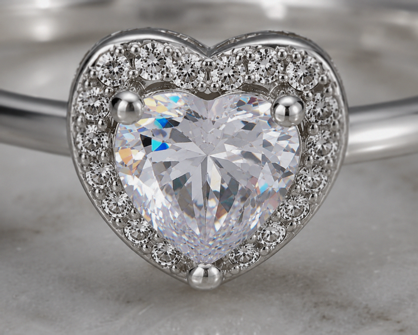 Sterling Silver Cubic Zirconia Heart Halo Ring
