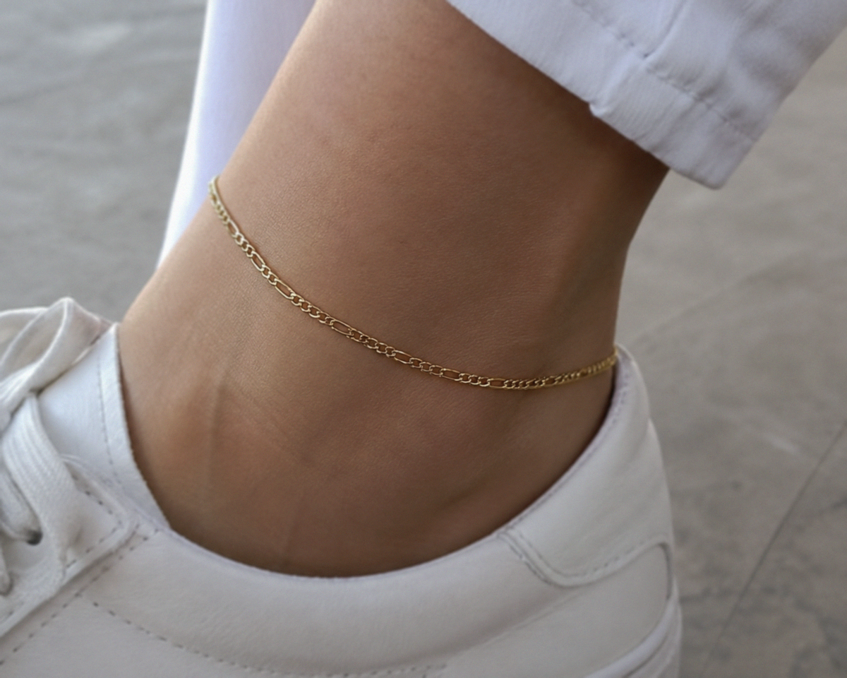 14ct Gold-Plated Sterling Silver Figaro Anklet 25cm