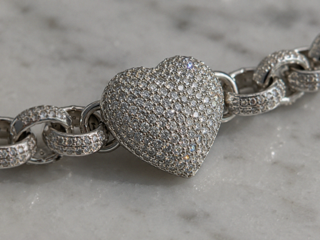 Children’s Sterling Silver Cubic Zirconia Heart Belcher Bracelet