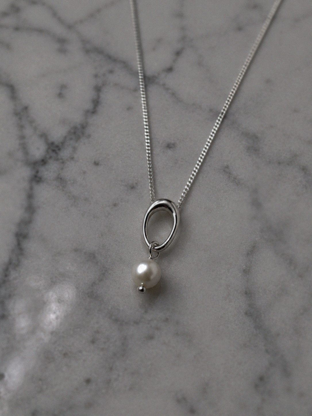 Sterling Silver Open Oval Freshwater Pearl Pendant Necklace – Rhodium Plated