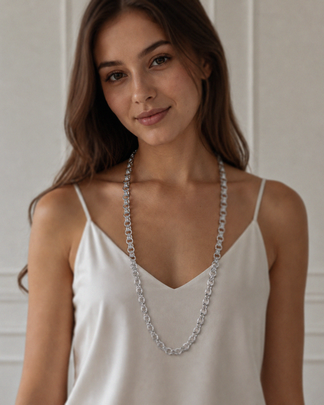 Silver Cubic Zirconia Belcher Chain 26"
