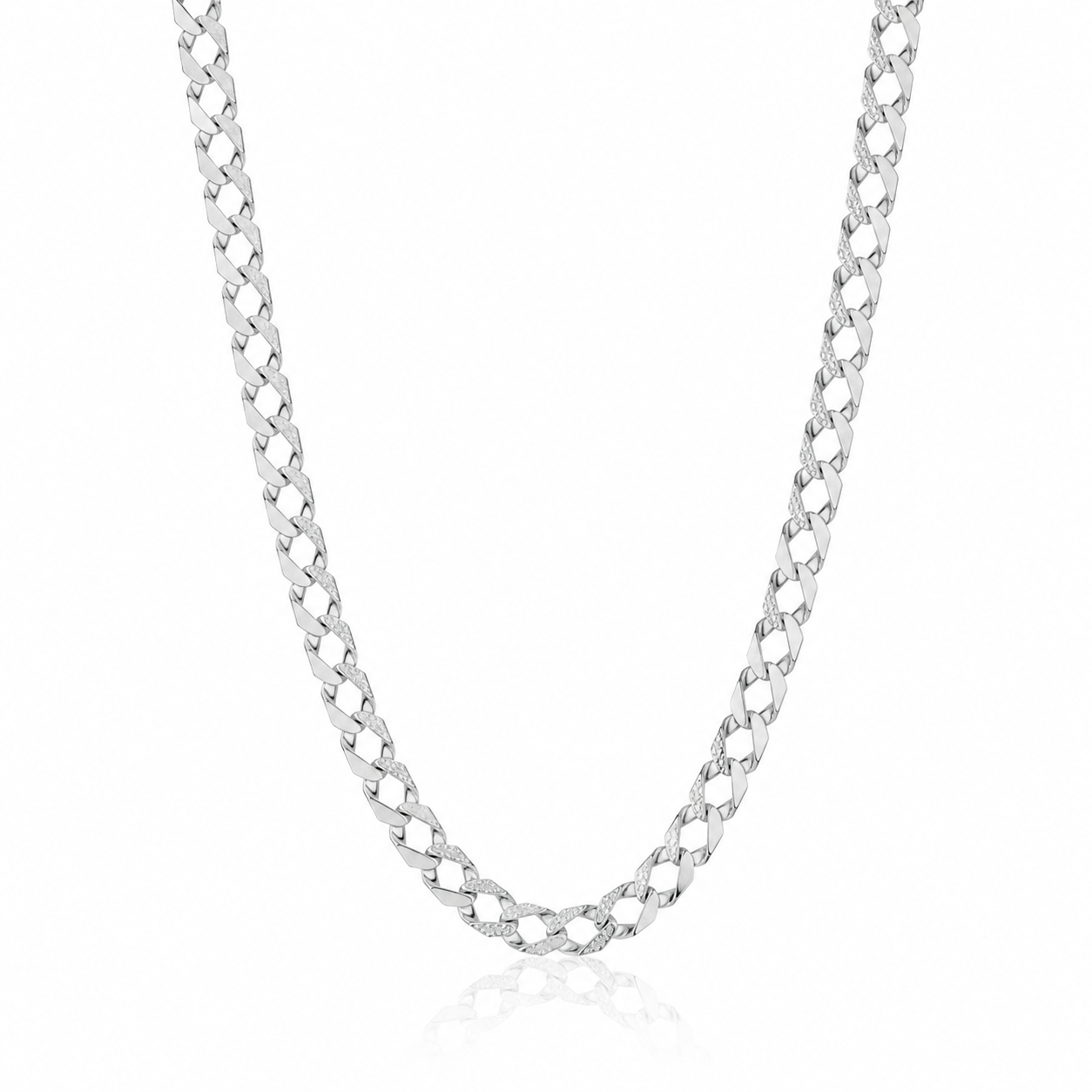 Men's Silver Plain & Engraved Flat Curb Chain 24"