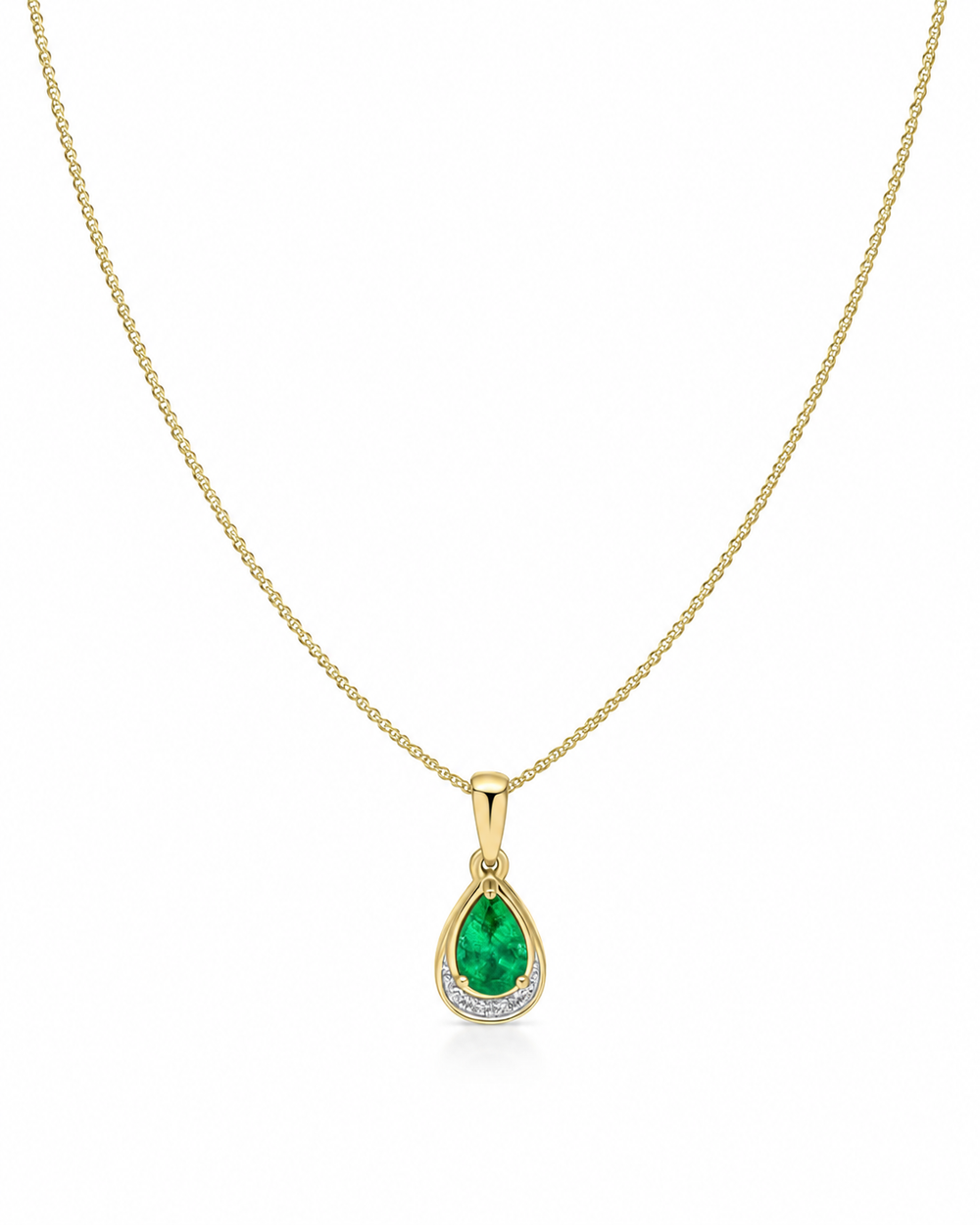 Teardrop Emerald & Diamond Pendant Necklace in 9ct Gold