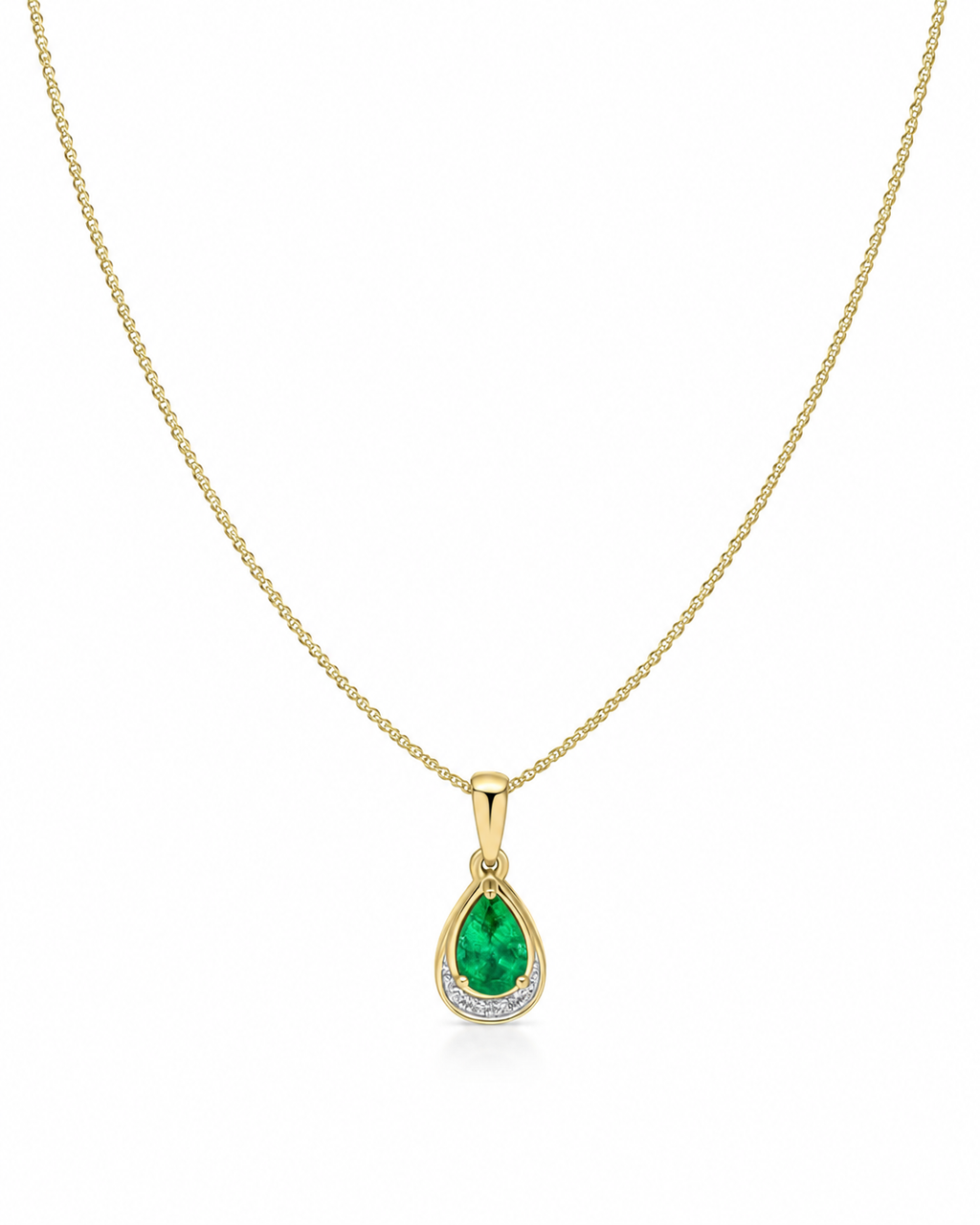 Teardrop Emerald & Diamond Pendant Necklace in 9ct Gold