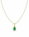 Teardrop Emerald & Diamond Pendant Necklace in 9ct Gold