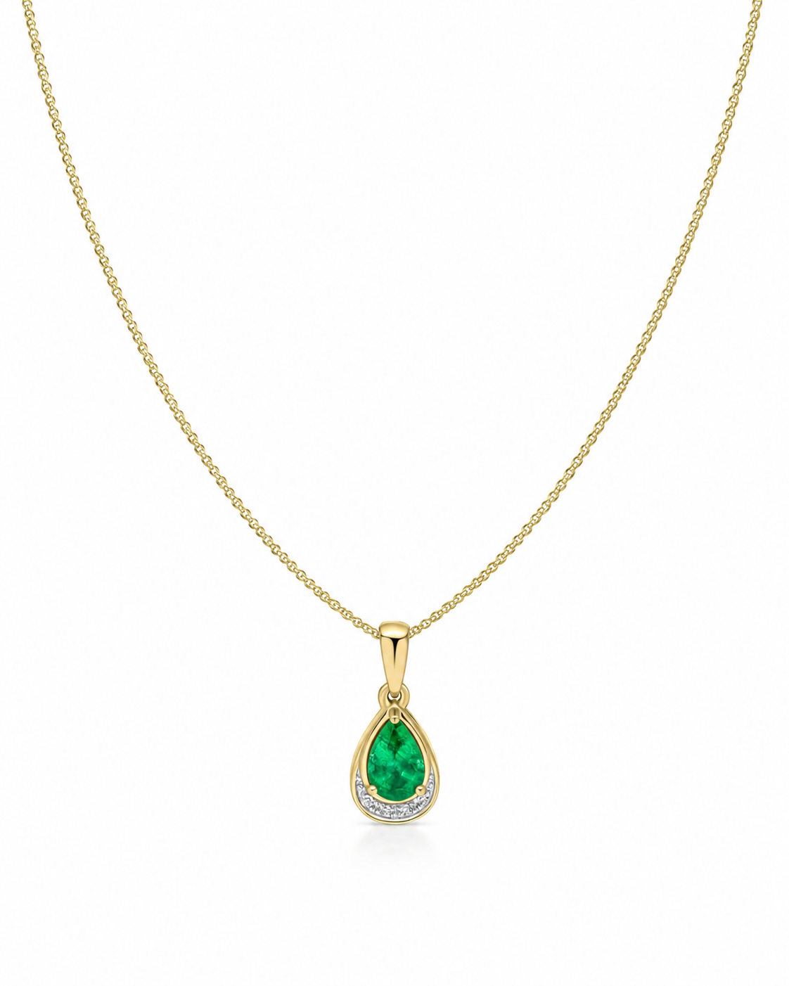Teardrop Emerald & Diamond Pendant Necklace in 9ct Gold