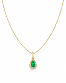 Teardrop Emerald & Diamond Pendant Necklace in 9ct Gold