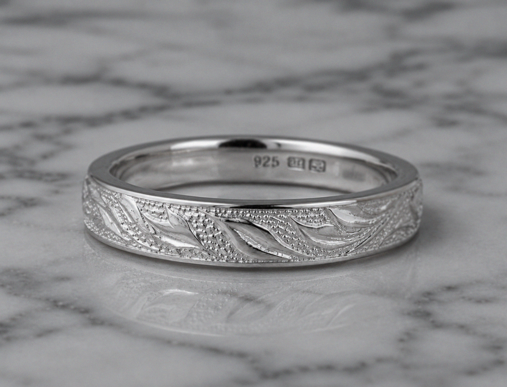 Sterling Silver Engraved Floral Band Ring