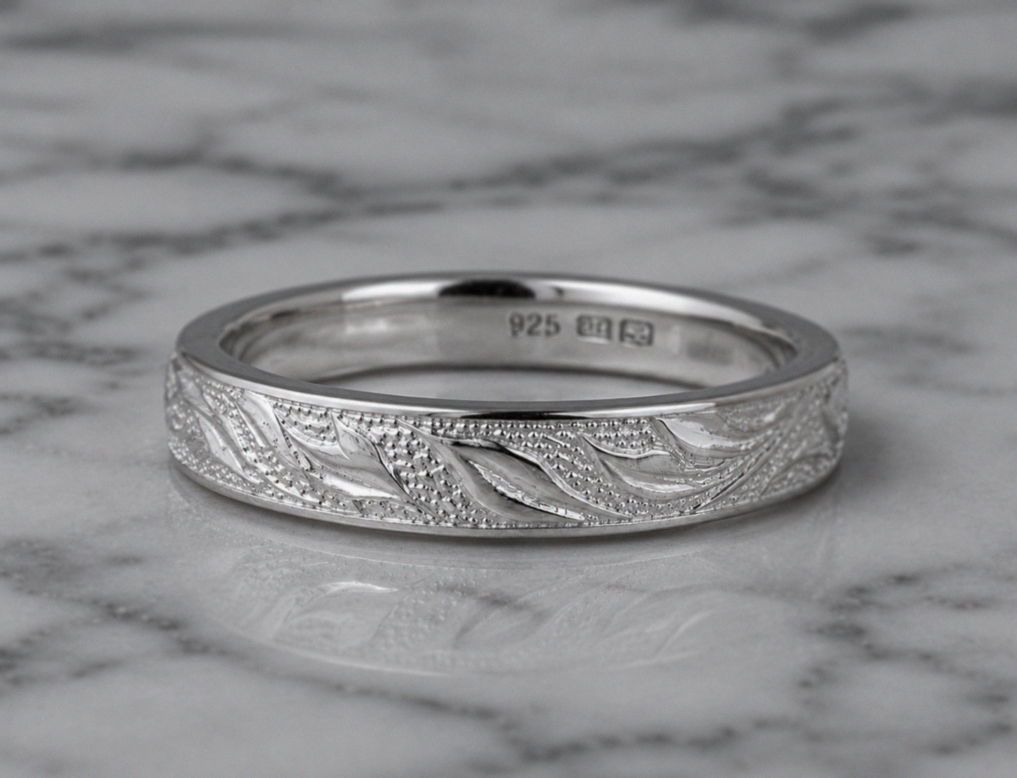 Sterling Silver Engraved Floral Band Ring
