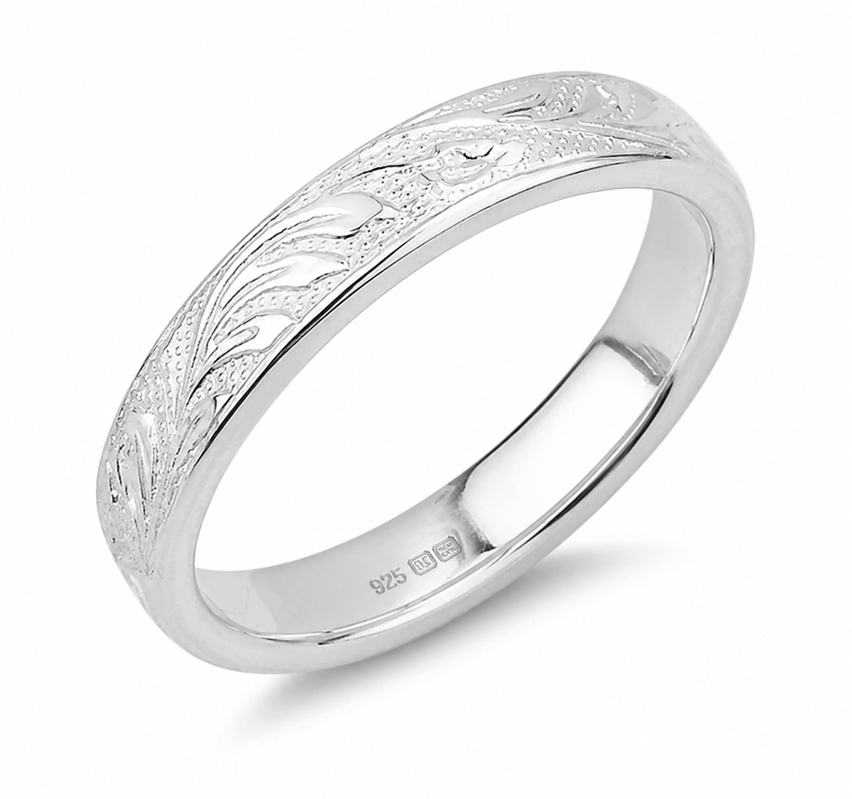 Sterling Silver Engraved Floral Band Ring