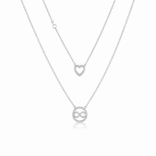 Sterling Silver CZ Heart & Infinity Layered Necklace