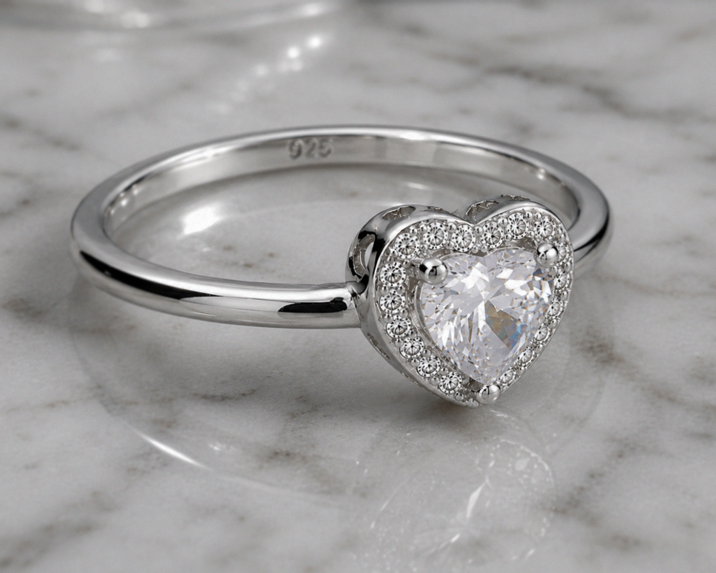 Sterling Silver Cubic Zirconia Heart Halo Ring