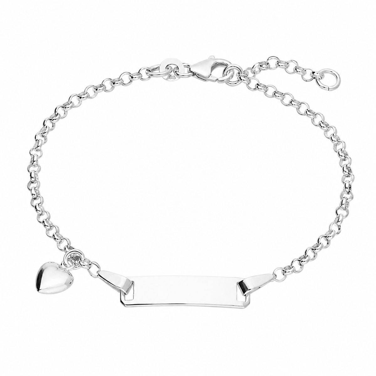 Sterling Silver Heart Charm ID Bracelet 17cm