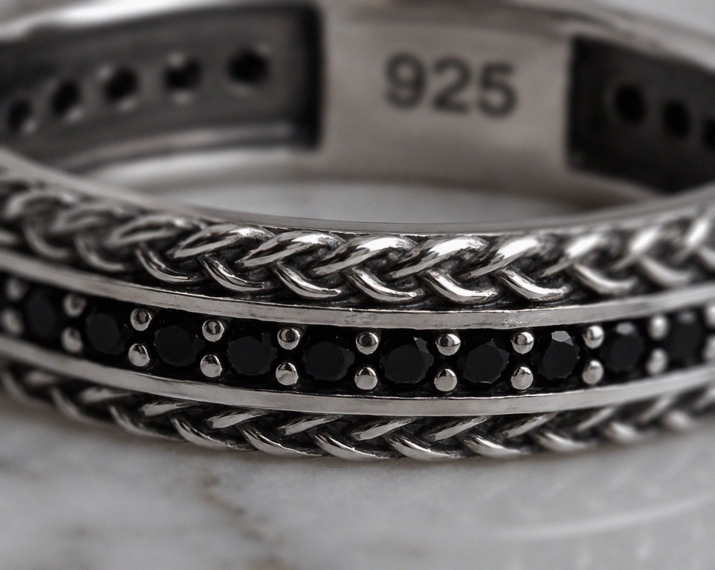 Sterling Silver Black Cubic Zirconia Woven Band Ring