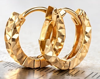 9ct Yellow Gold Diamond-Cut Hoop Earrings – Textured Mini Hoops