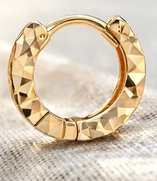 9ct Yellow Gold Diamond-Cut Hoop Earrings – Textured Mini Hoops