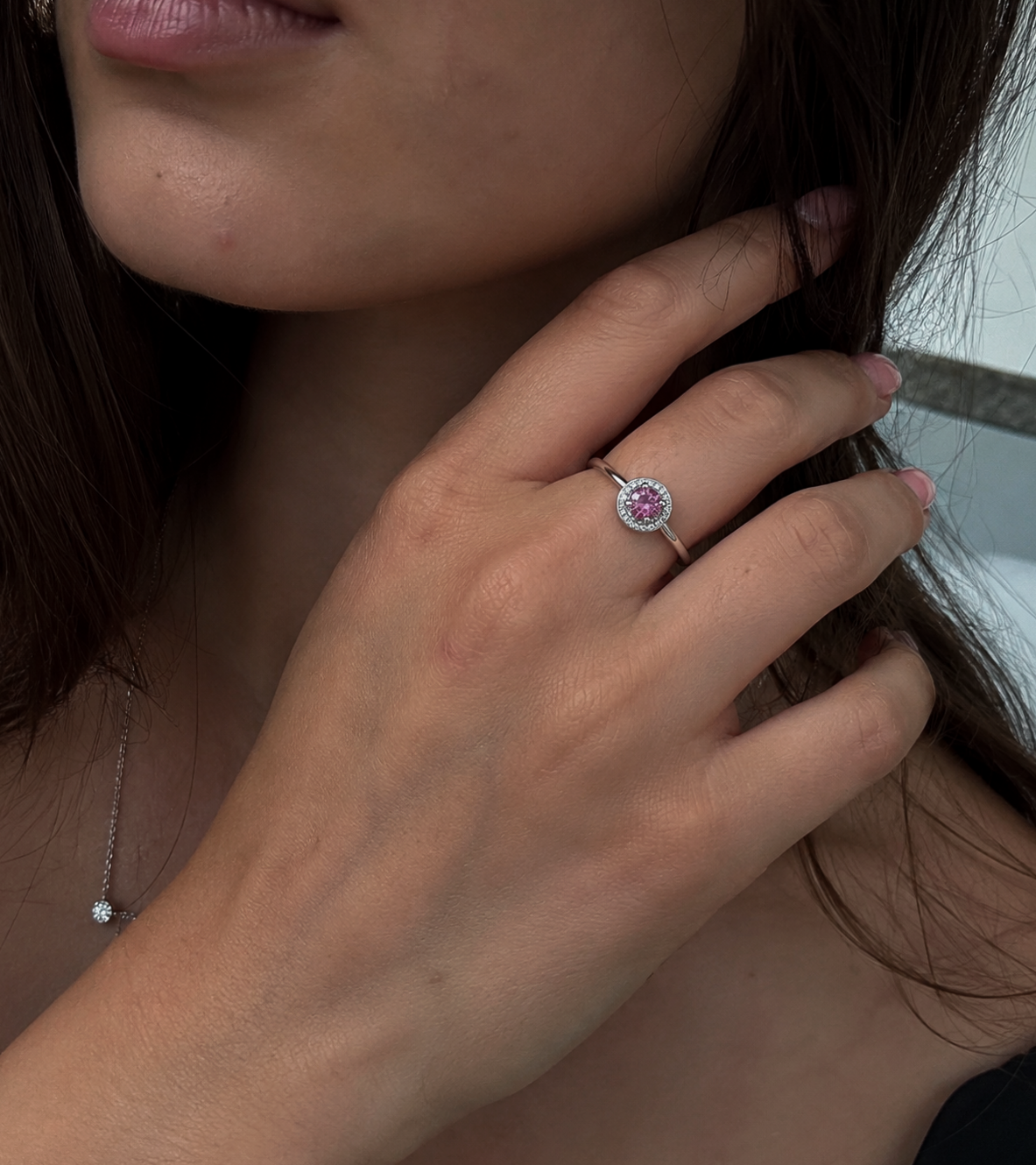 9ct White Gold Sapphire & Diamond Halo Ring – 0.07ct Diamonds