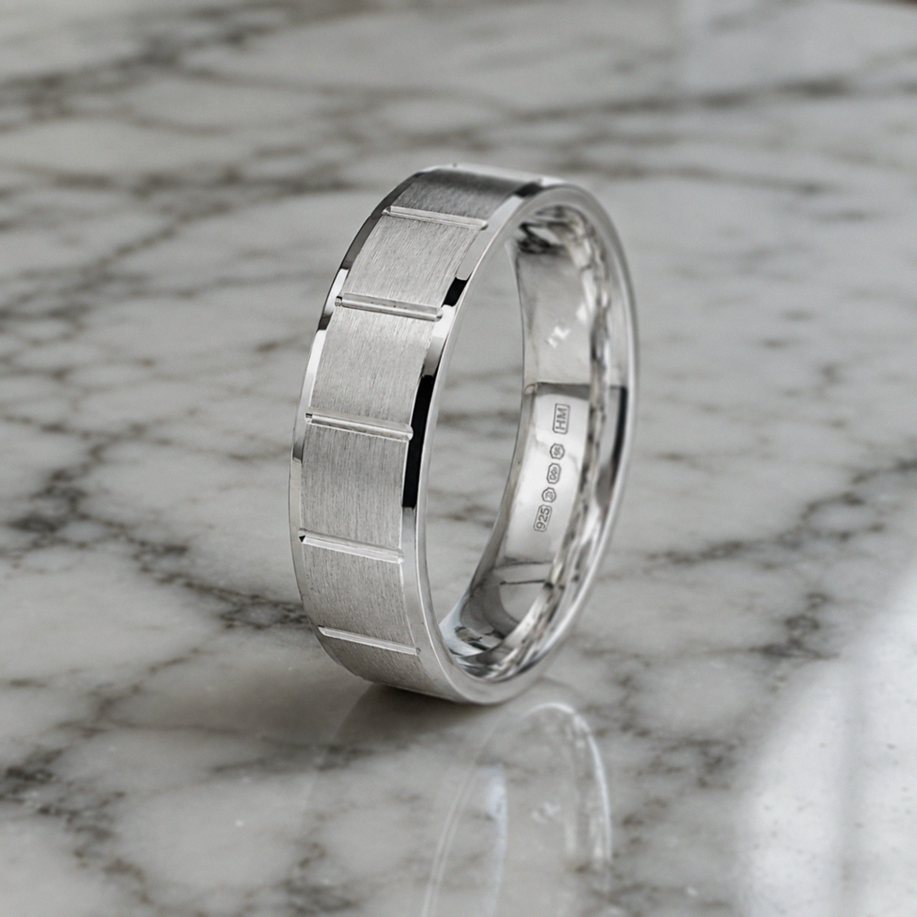Sterling Silver Brushed Panel Men’s Ring - 5mm
