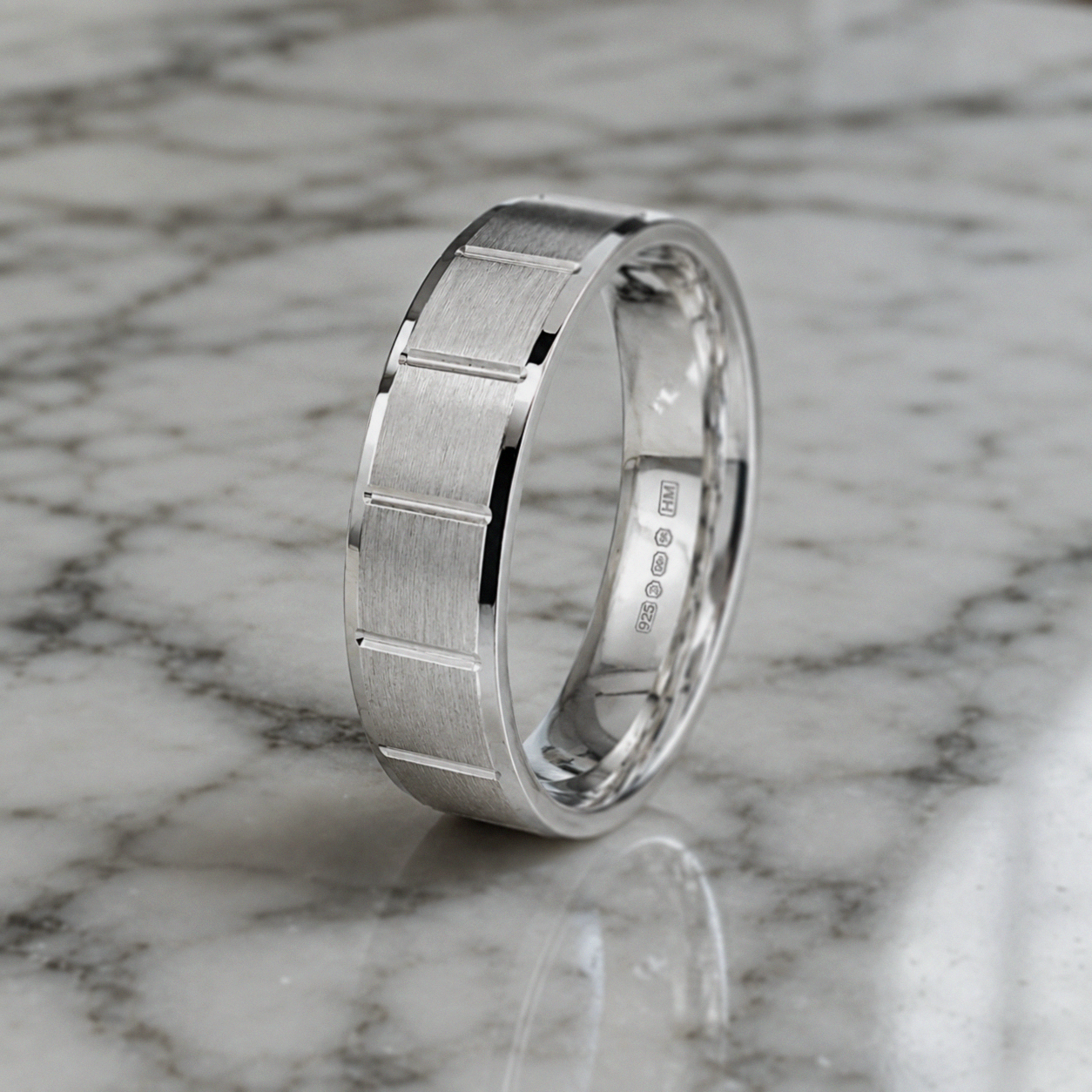 Sterling Silver Brushed Panel Men’s Ring - 5mm
