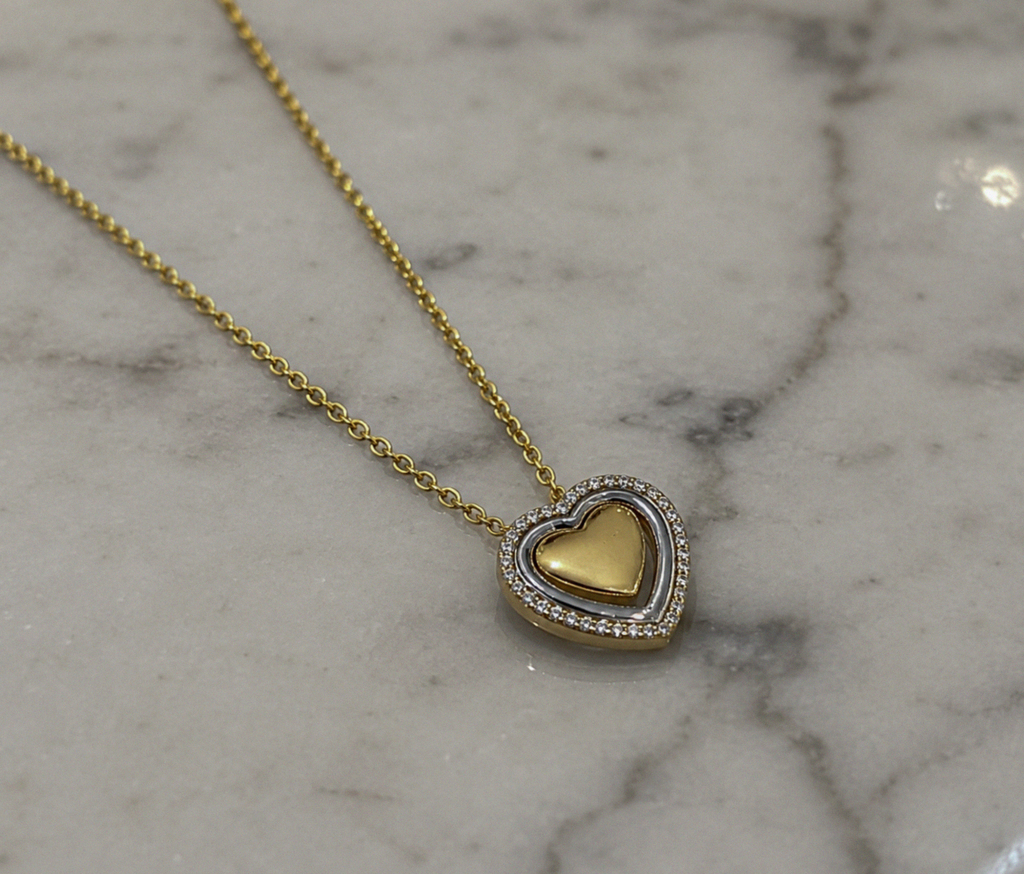 9ct Two-Tone Gold Cubic Zirconia Triple Heart Necklace 16–17 Inch
