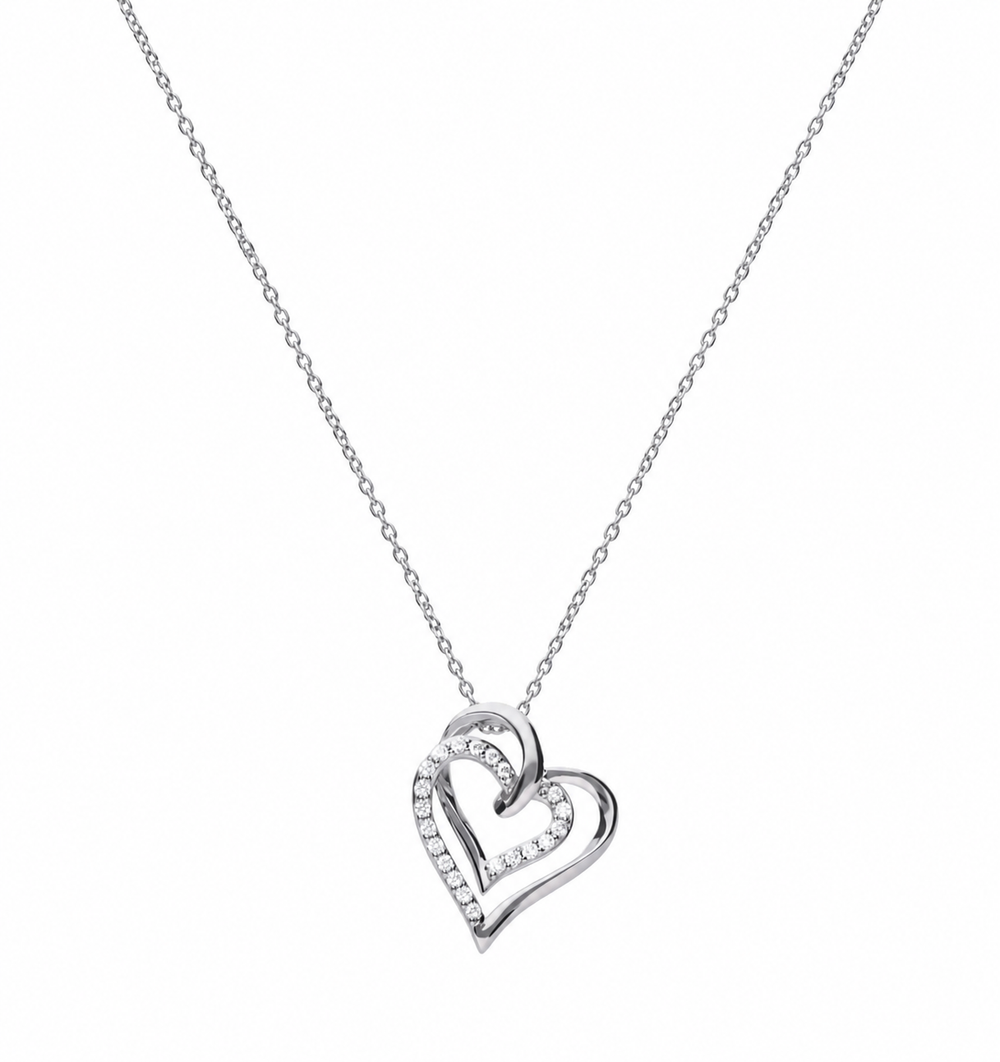 Diamonfire Sterling Silver Zirconia Interlocking Hearts Necklace