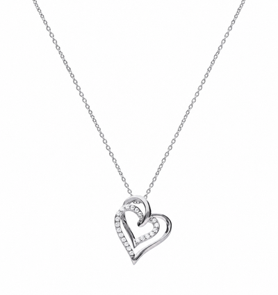 Diamonfire Sterling Silver Zirconia Interlocking Hearts Necklace