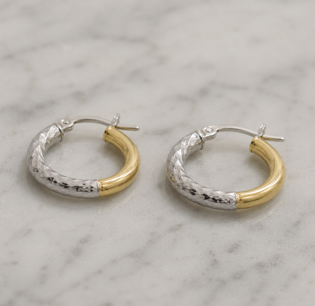 14ct Yellow & White Gold Two-Tone Hoop Earrings 15mm