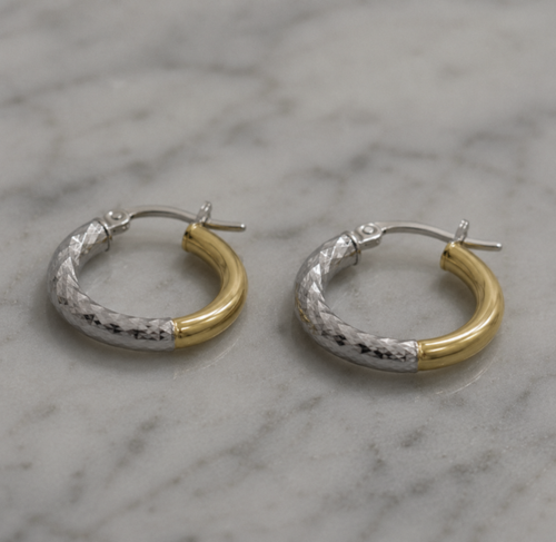 14ct Yellow & White Gold Two-Tone Hoop Earrings 15mm