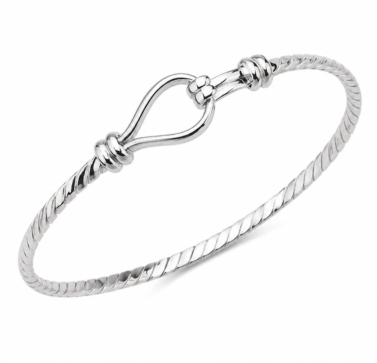 Sterling Silver Twisted Baby Bangle – Classic Hook Design