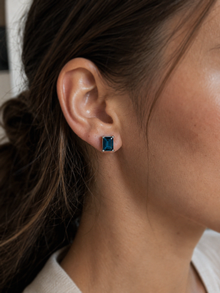Rectangle London Blue Topaz Earrings in 9ct White Gold
