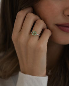 9ct Yellow Gold Green Amethyst & Diamond Shoulder Ring