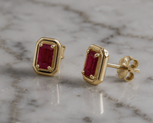 Chunky Border Ruby Stud Earrings in 9ct Yellow Gold