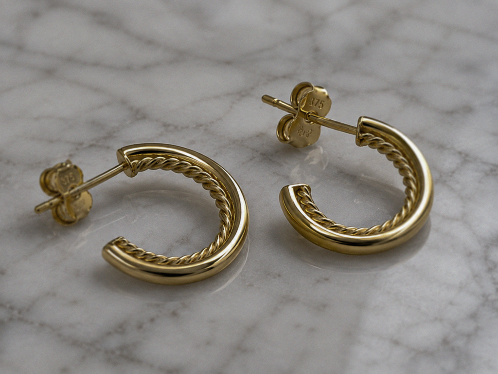 9ct Yellow Gold Rope Twist Open Hoop Earrings