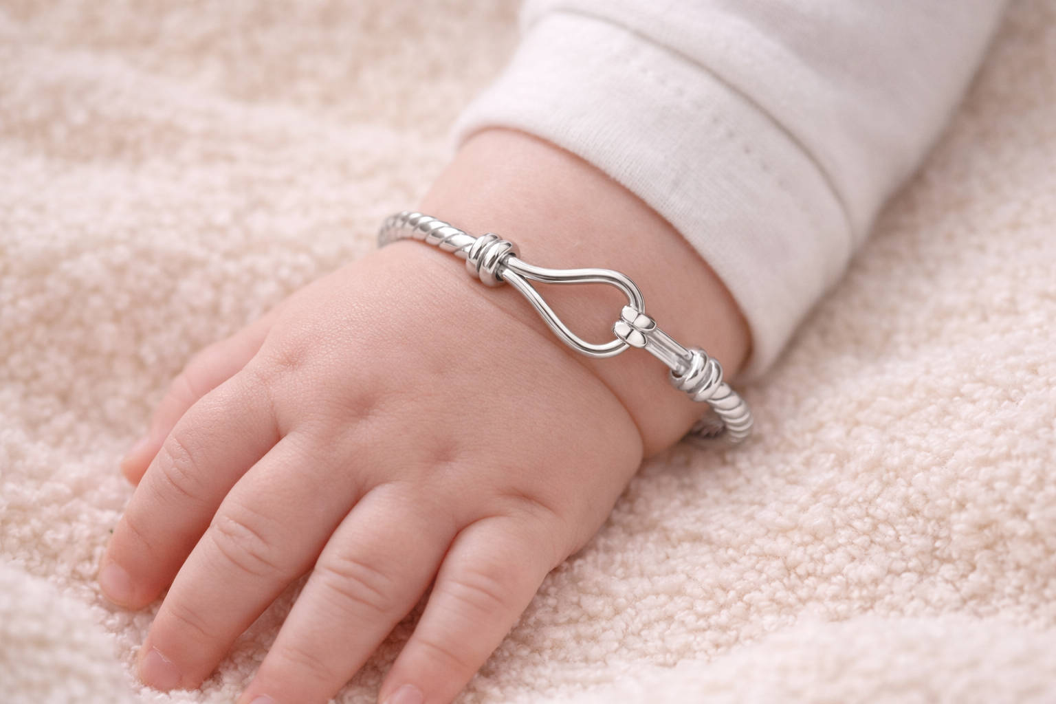 Sterling Silver Twisted Baby Bangle – Classic Hook Design