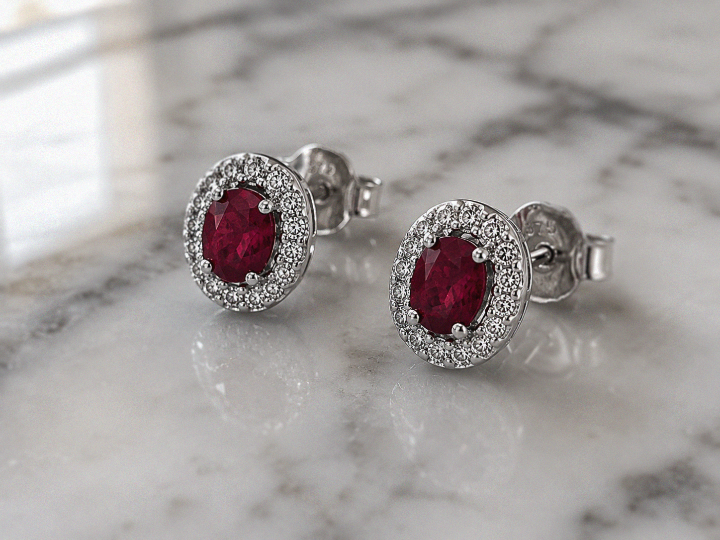 Ruby & Diamond Cluster Stud Earrings in 9ct White Gold