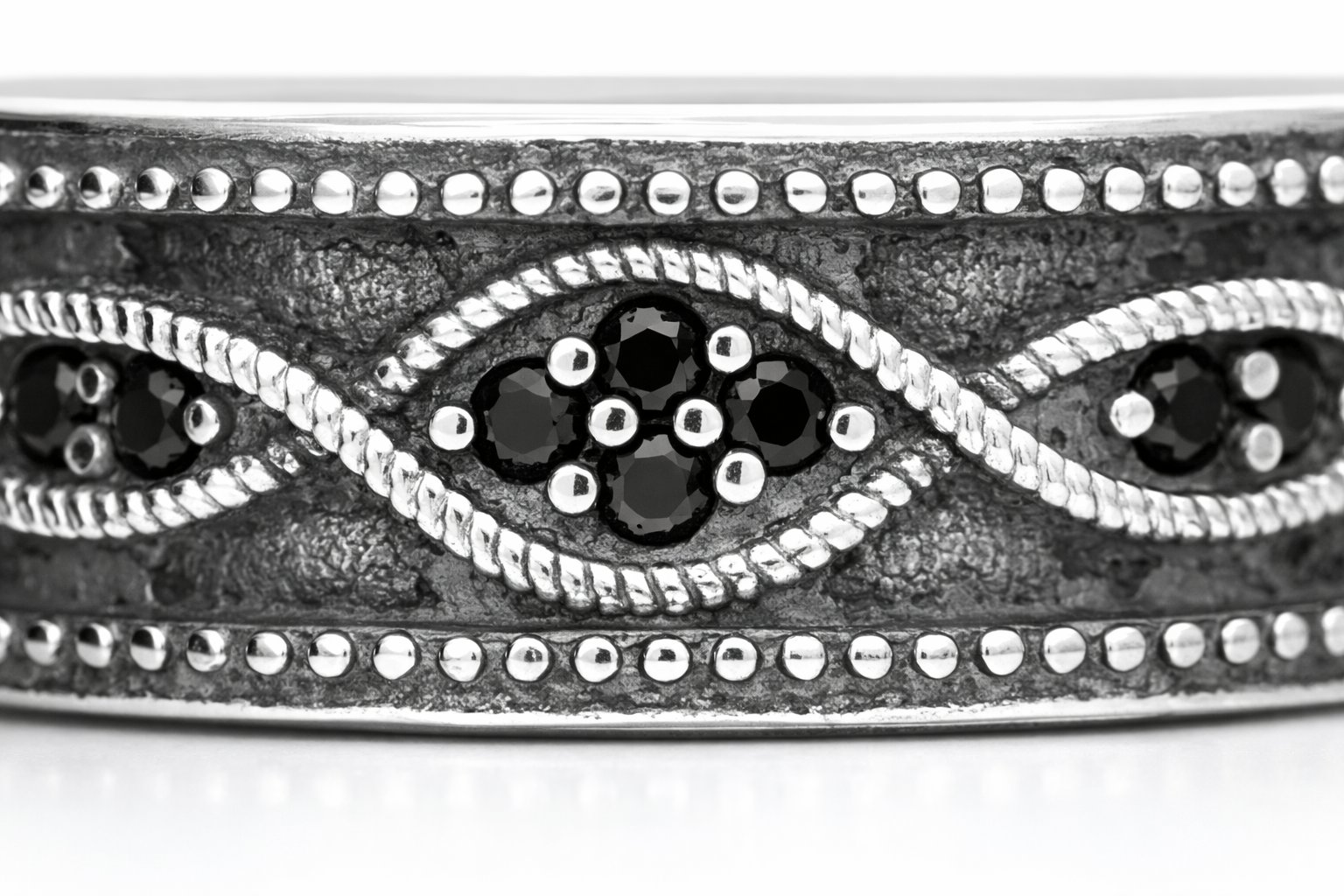 Sterling Silver Black Cubic Zirconia Wave Band Ring.