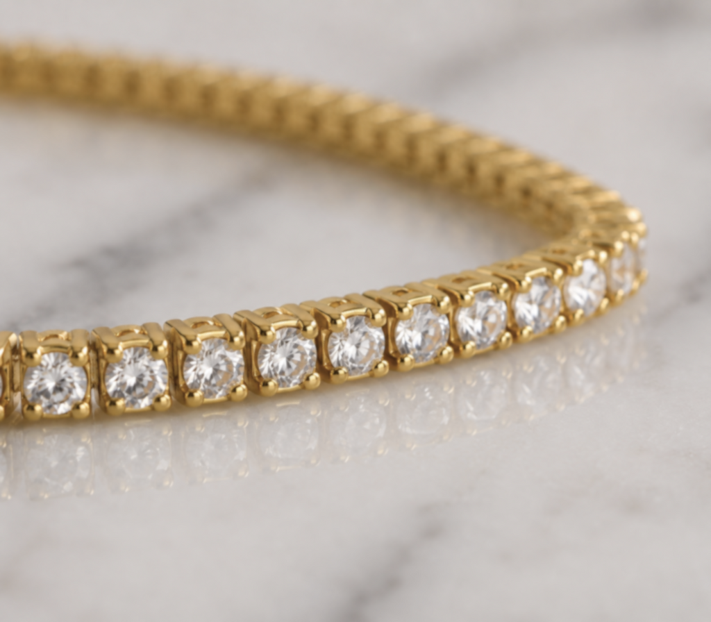 Diamonfire Yellow Gold Plated Sterling Silver Round Cut Zirconia Tennis Bracelet