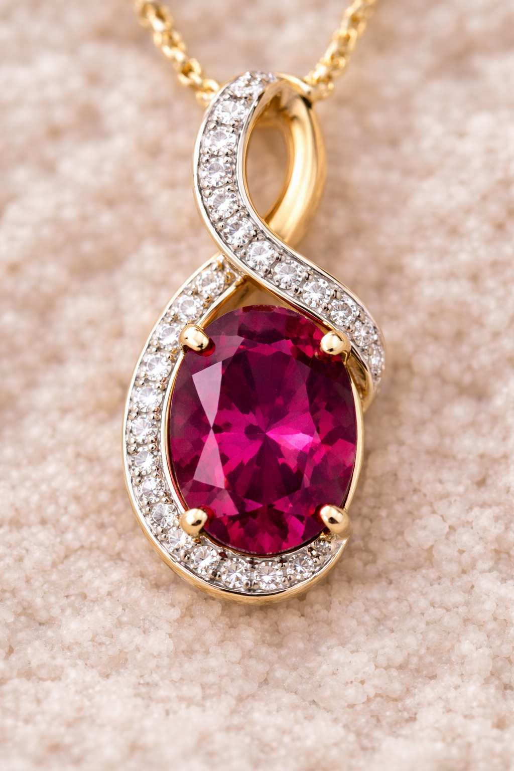 9ct Gold Garnet & Diamond Elegant Twist Necklace