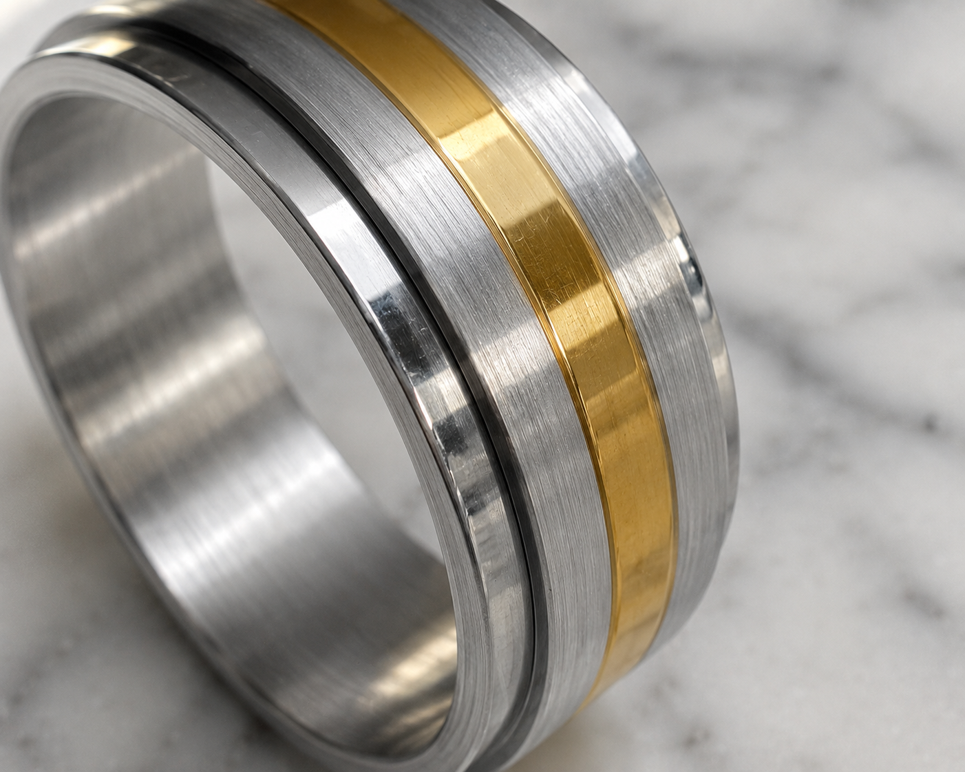 Fred Bennett Stainless Steel & Gold Tone Spinner Ring