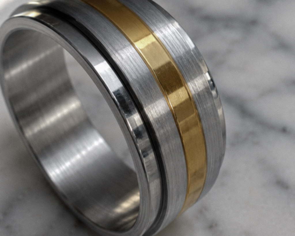 Fred Bennett Stainless Steel & Gold Tone Spinner Ring
