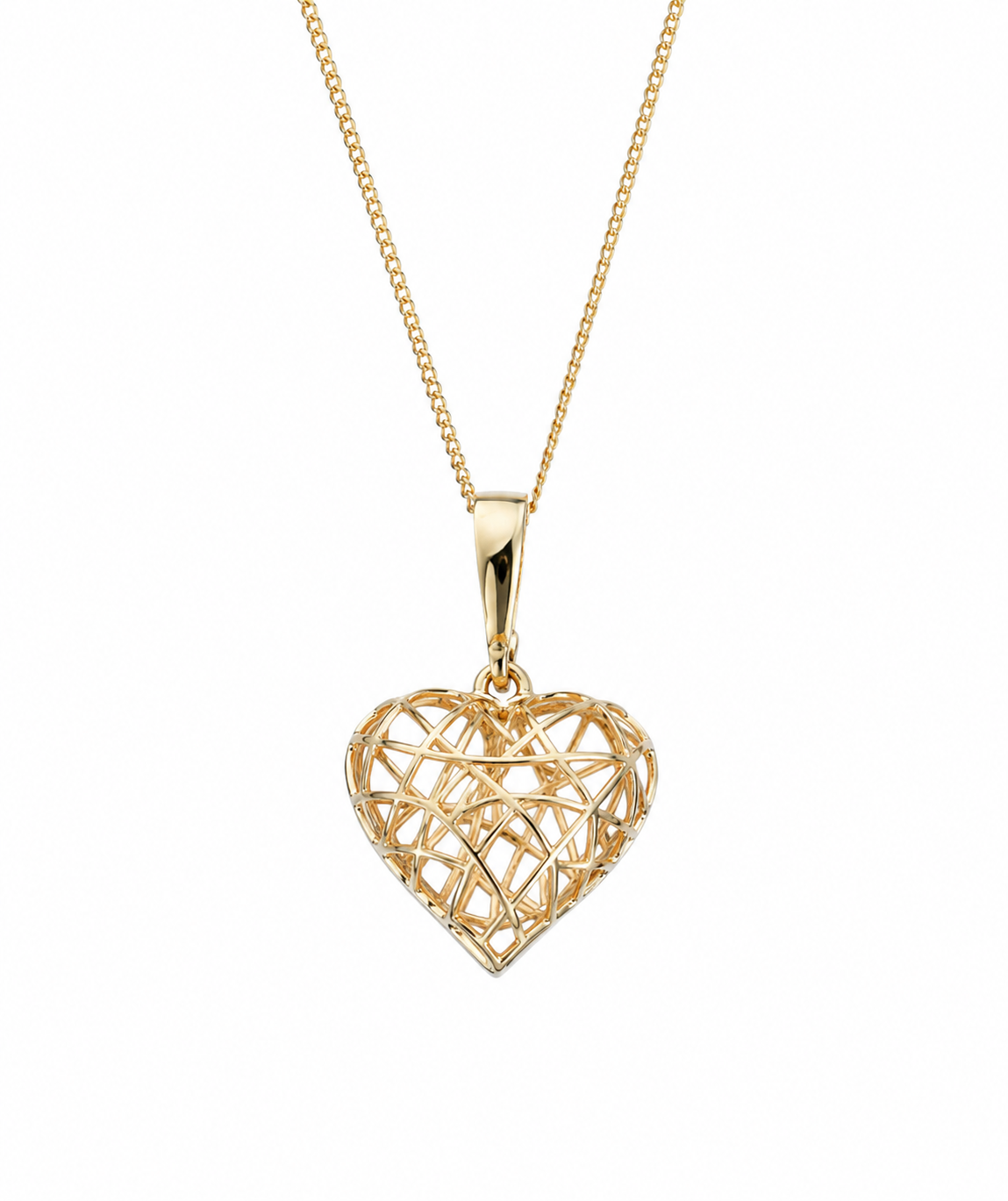 9ct Gold Caged Heart Pendant Necklace