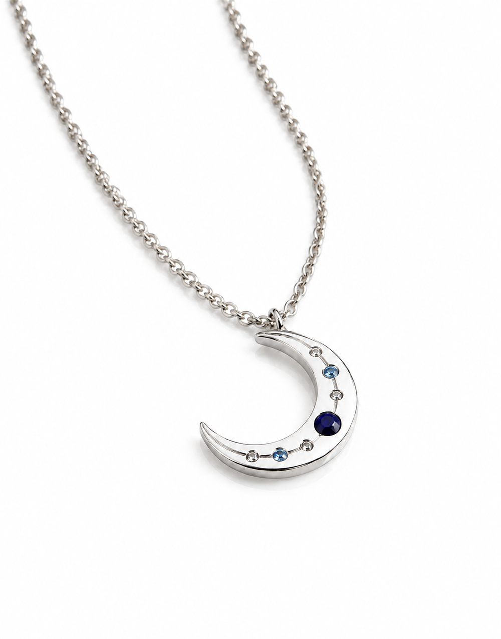 Sterling Silver Lapis & Cubic Zirconia Moon Necklace