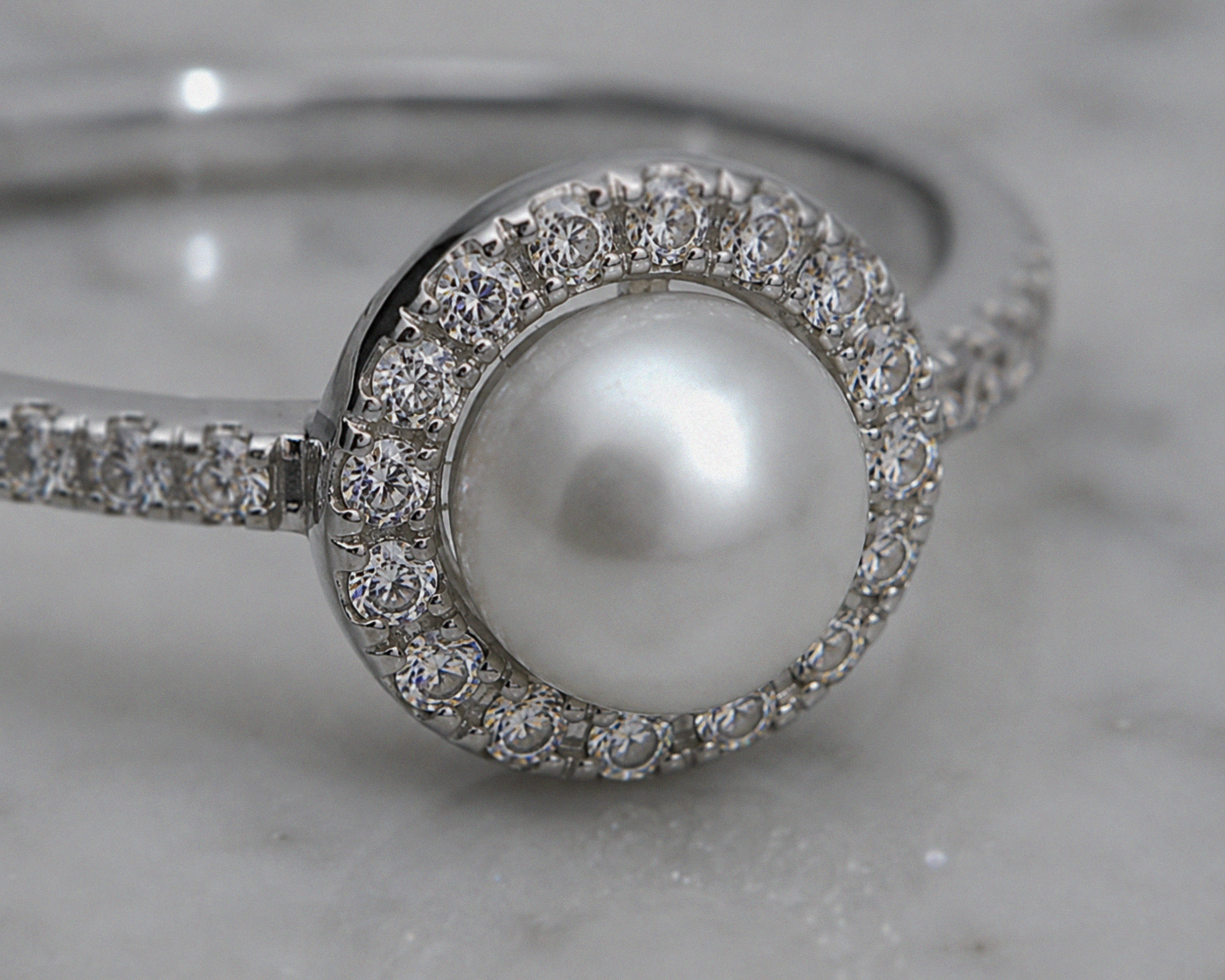 Sterling Silver Freshwater Pearl & Cubic Zirconia Halo Ring