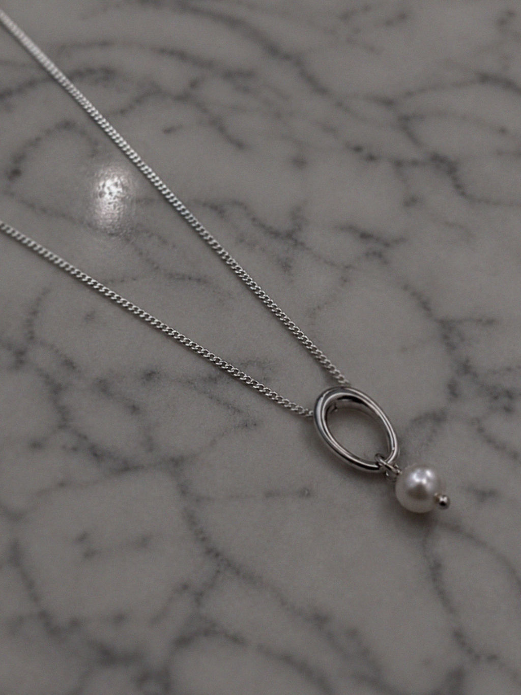Sterling Silver Open Oval Freshwater Pearl Pendant Necklace – Rhodium Plated