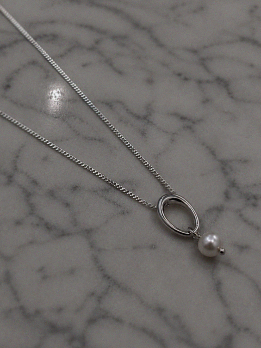 Sterling Silver Open Oval Freshwater Pearl Pendant Necklace – Rhodium Plated
