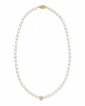9ct Yellow Gold Freshwater Pearl & Diamond Flower Necklace