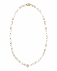 9ct Yellow Gold Freshwater Pearl & Diamond Flower Necklace