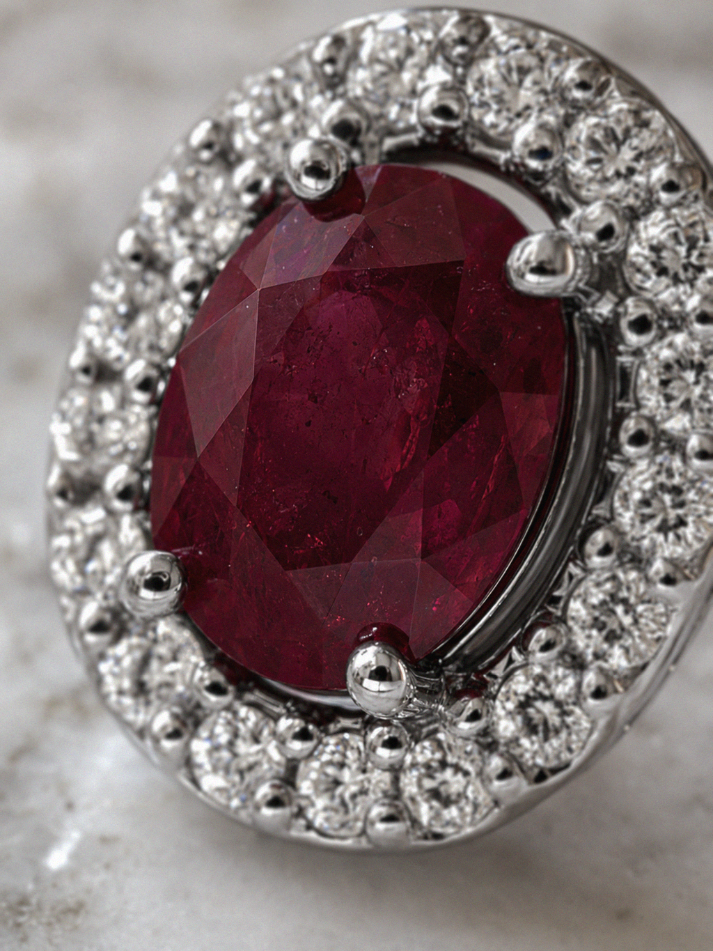 Ruby & Diamond Cluster Stud Earrings in 9ct White Gold